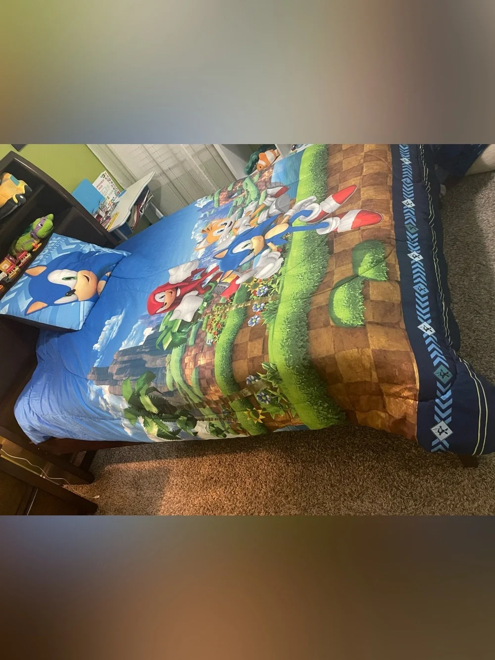 Sonic Themed Blue Kids Comforter -  2 piece  (1 pillow case 1 comforter )